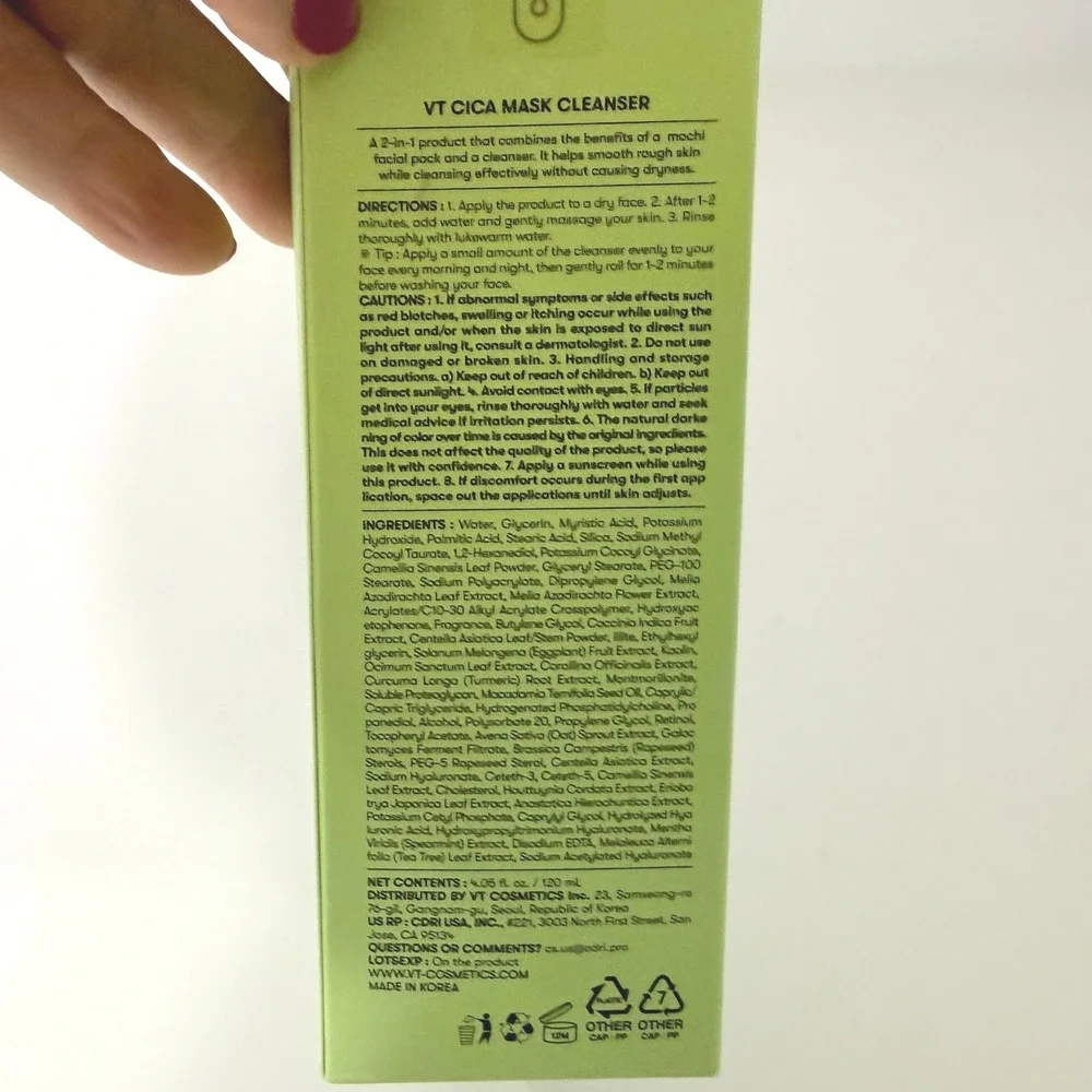 VT Cosmetics Cica Mask Cleanser 120mL Centella Asiatica Green Clay Face Wash NEW